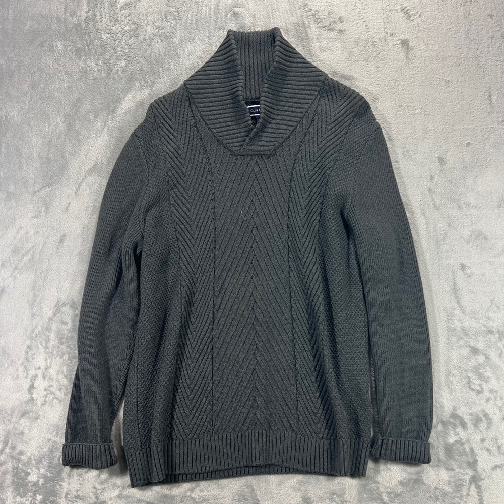 Club Room Shawl Collar Pullover Mens Large Gray‎ Textured Cable Knit Sweater